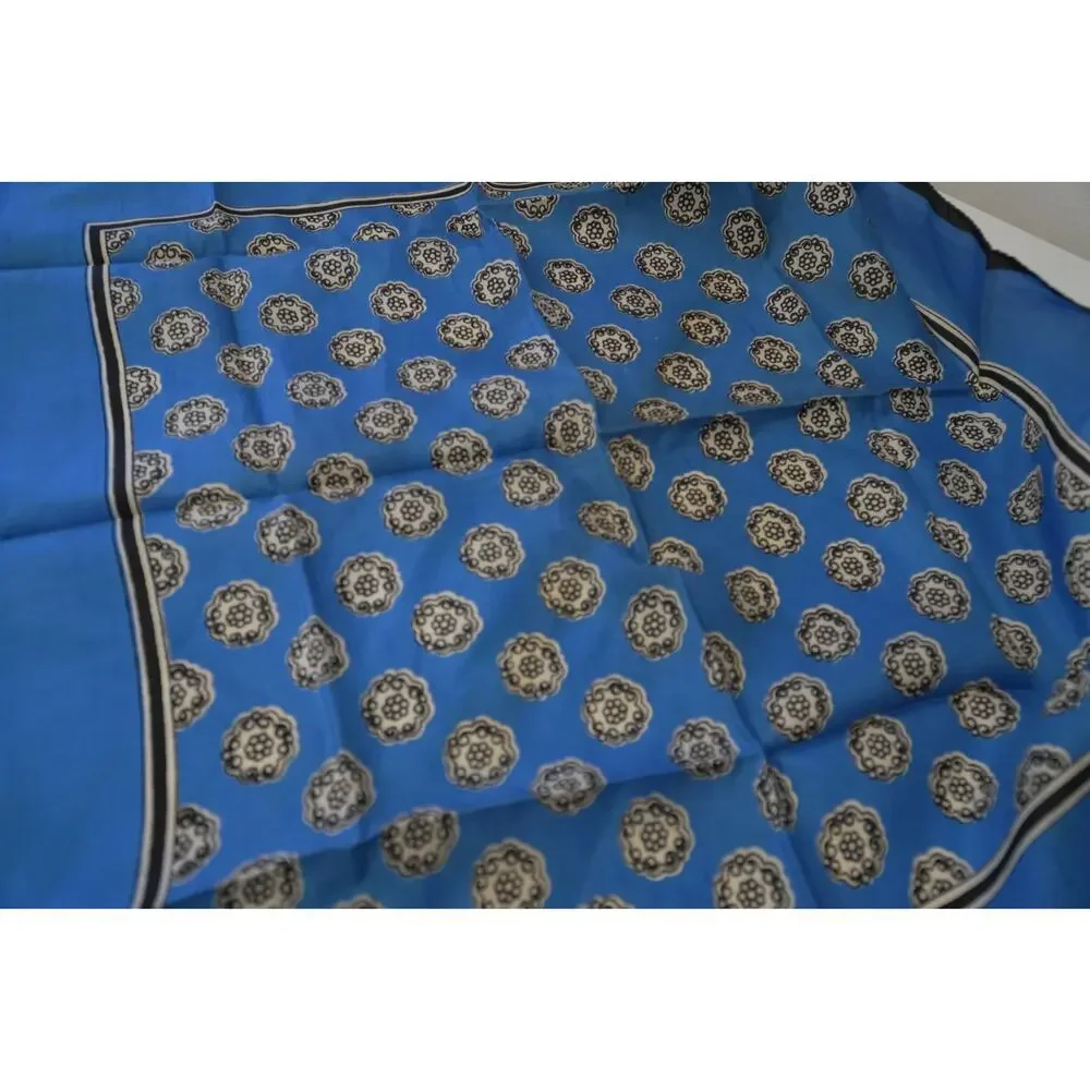 Vintage Baar & Beards Inc Blue Pure Silk Scarf 24x24 Floral Medallion 80s-90's